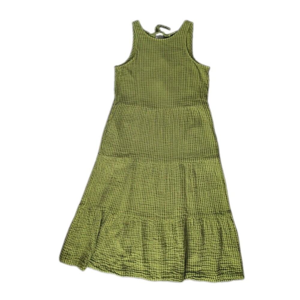 Shannon Passero Heather Tiered Midi Dress Small Lime Green Stripe Cotton